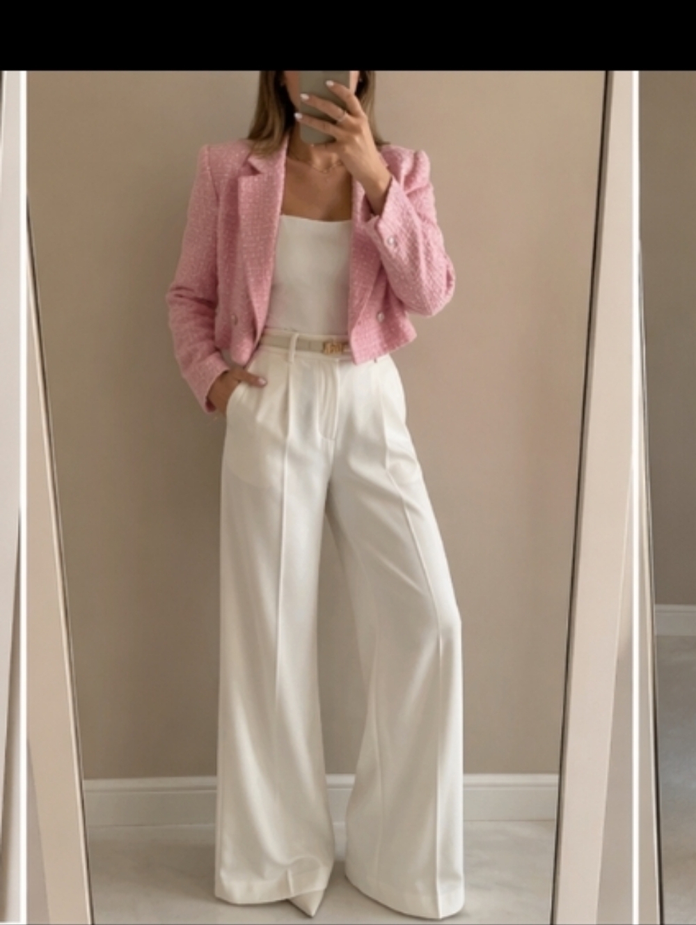 Zara Tweed Textured Cropped Blazer Pink Size XS - Picture 4 of 16